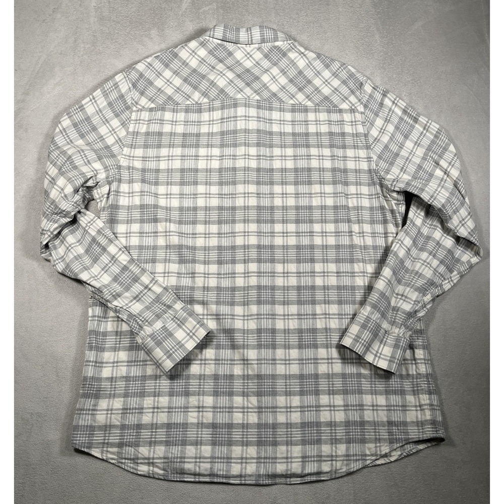 TravisMathew Men XL Plaid Long Sleeve Button Front Shirt Gray White Cotton Blend - Picture 5 of 7